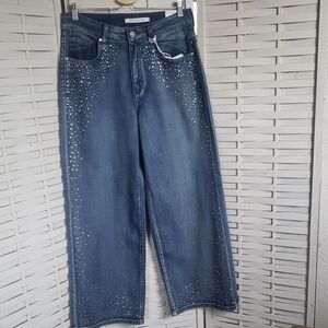 9th & Main Wide Leg Blue Denim Jeans with Embellished Studs Size 12